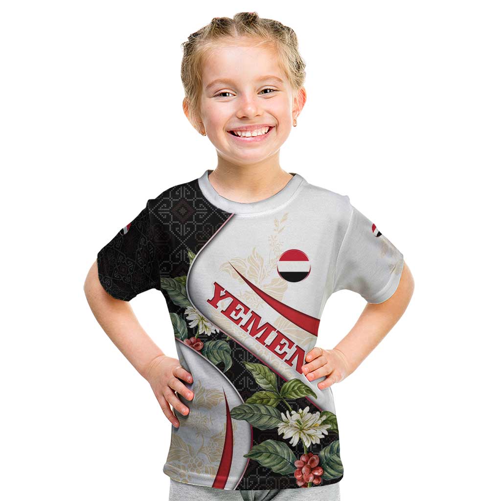 Yemen Kid T Shirt with Mocha Coffee Plant Design and National Flag Accents