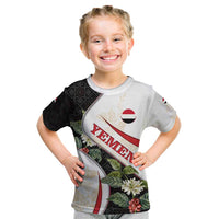 Yemen Kid T Shirt with Mocha Coffee Plant Design and National Flag Accents