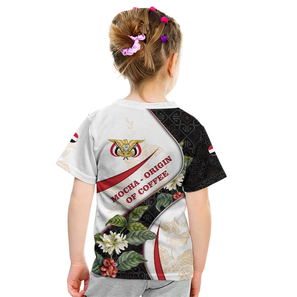 Yemen Kid T Shirt with Mocha Coffee Plant Design and National Flag Accents
