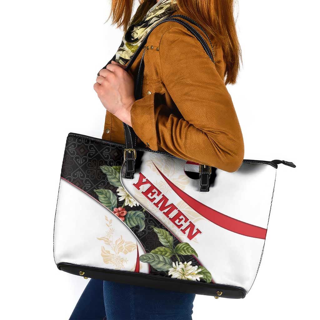 Yemen Leather Tote Bag with Mocha Coffee Plant Design and National Flag Accents
