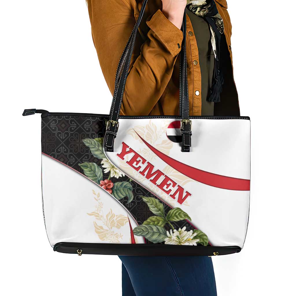 Yemen Leather Tote Bag with Mocha Coffee Plant Design and National Flag Accents