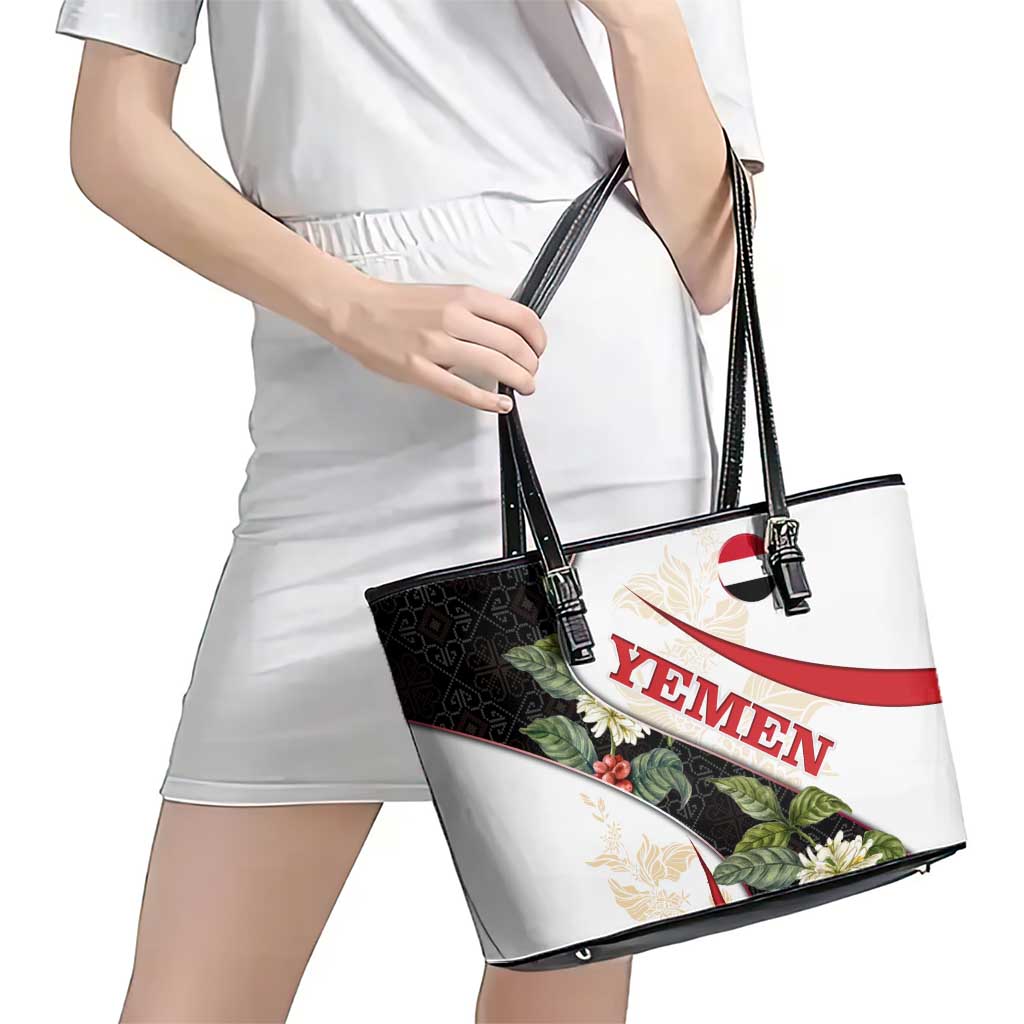 Yemen Leather Tote Bag with Mocha Coffee Plant Design and National Flag Accents