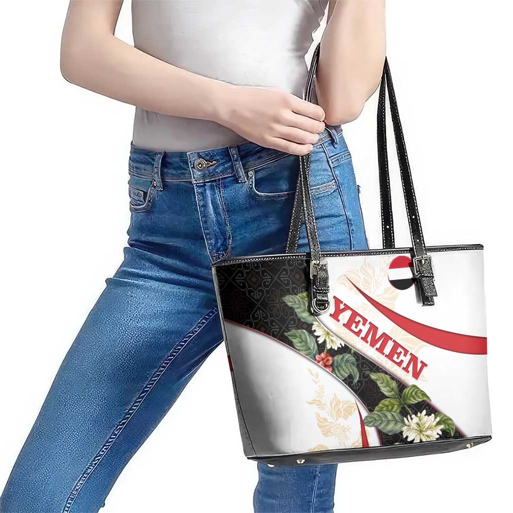 Yemen Leather Tote Bag with Mocha Coffee Plant Design and National Flag Accents