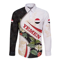 Yemen Long Sleeve Button Shirt with Mocha Coffee Plant Design and National Flag Accents