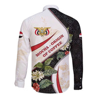 Yemen Long Sleeve Button Shirt with Mocha Coffee Plant Design and National Flag Accents