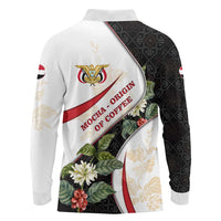 Yemen Long Sleeve Polo Shirt with Mocha Coffee Plant Design and National Flag Accents