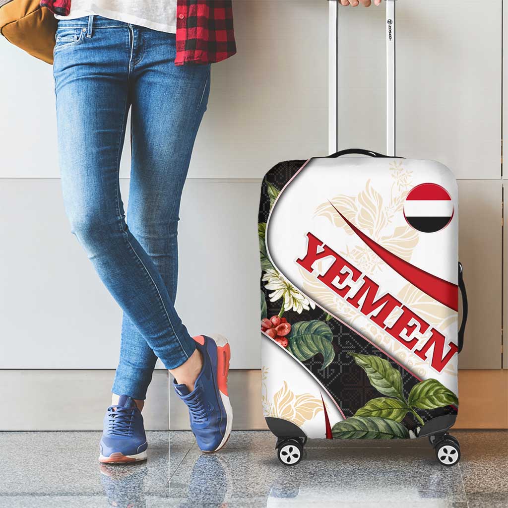 Yemen Luggage Cover with Mocha Coffee Plant Design and National Flag Accents