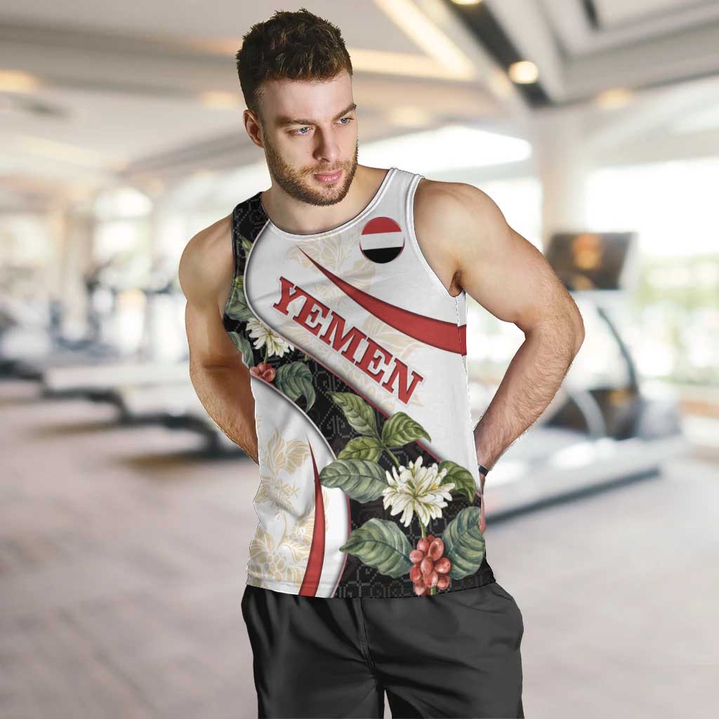 Yemen Men Tank Top with Mocha Coffee Plant Design and National Flag Accents