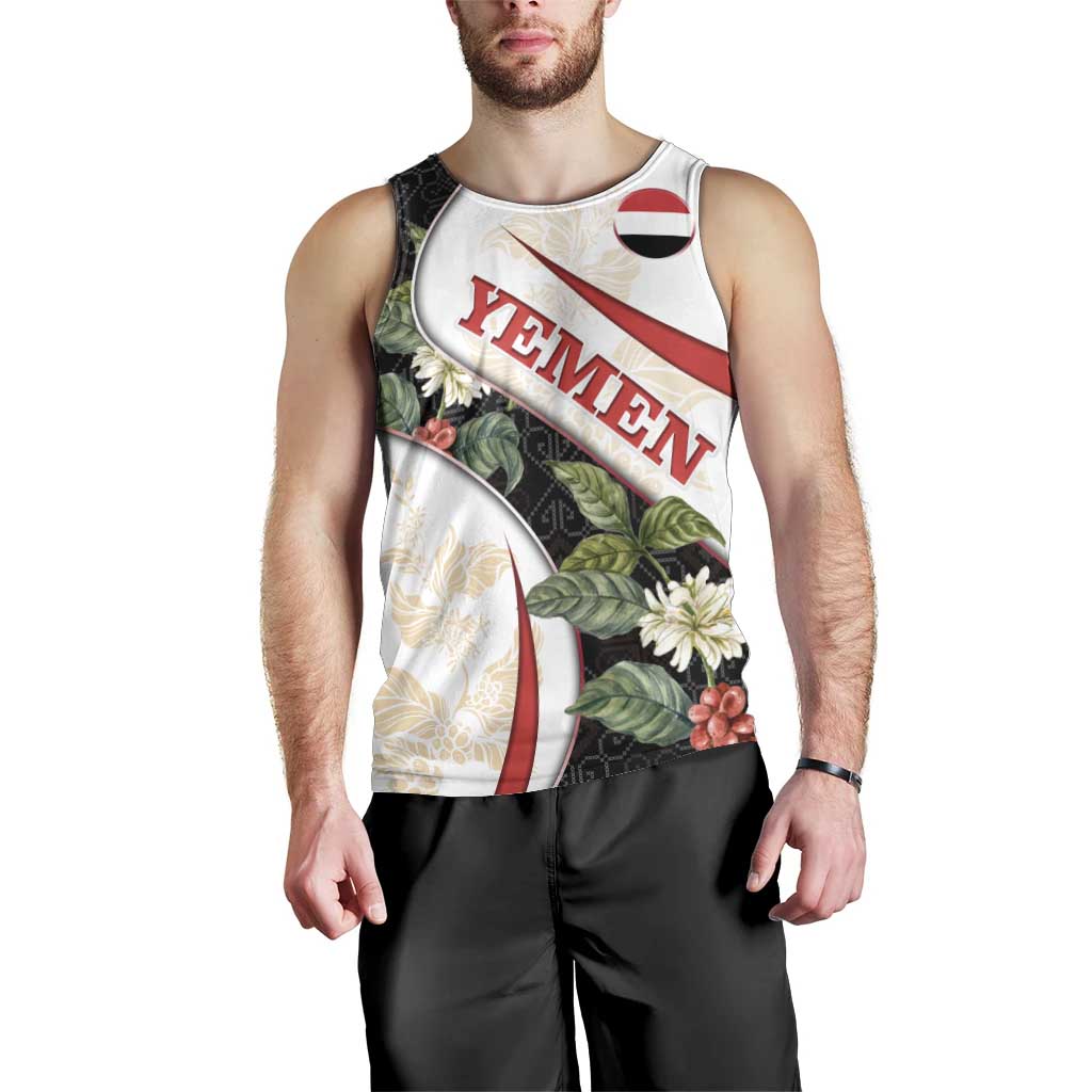 Yemen Men Tank Top with Mocha Coffee Plant Design and National Flag Accents