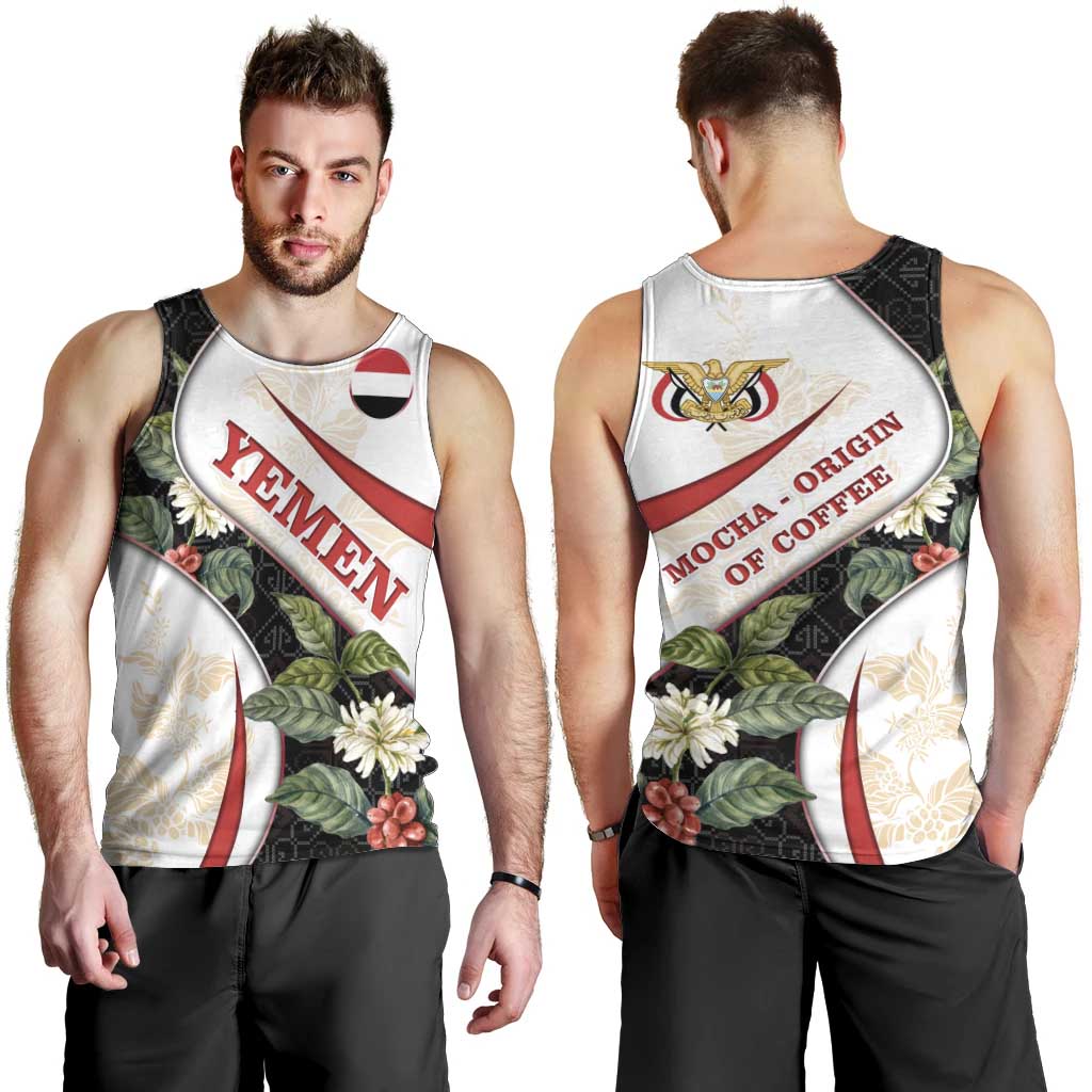 Yemen Men Tank Top with Mocha Coffee Plant Design and National Flag Accents