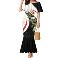 Yemen Mermaid Dress with Mocha Coffee Plant Design and National Flag Accents