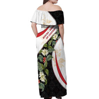 Yemen Off Shoulder Maxi Dress with Mocha Coffee Plant Design and National Flag Accents