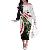 Yemen Off The Shoulder Long Sleeve Dress with Mocha Coffee Plant Design and National Flag Accents