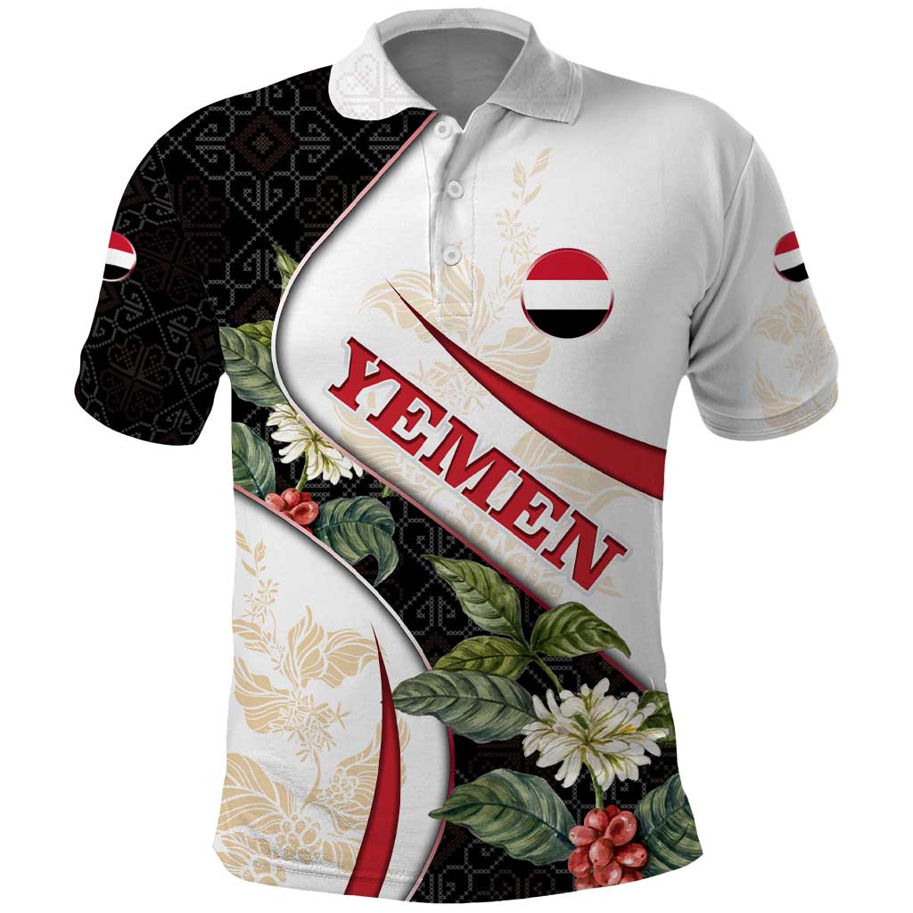 Yemen Polo Shirt with Mocha Coffee Plant Design and National Flag Accents