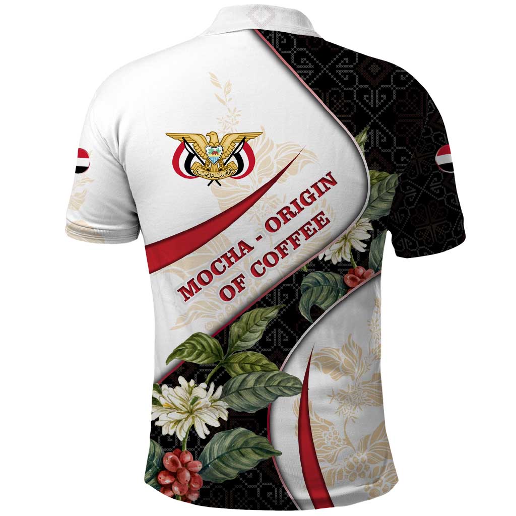 Yemen Polo Shirt with Mocha Coffee Plant Design and National Flag Accents