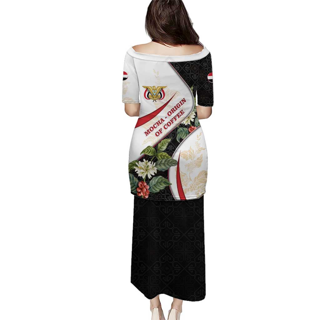 Yemen Puletasi with Mocha Coffee Plant Design and National Flag Accents