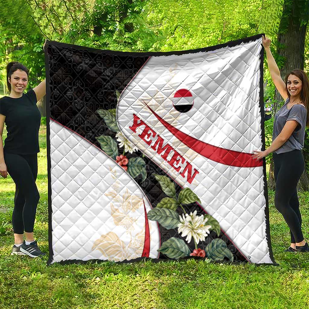 Yemen Quilt with Mocha Coffee Plant Design and National Flag Accents