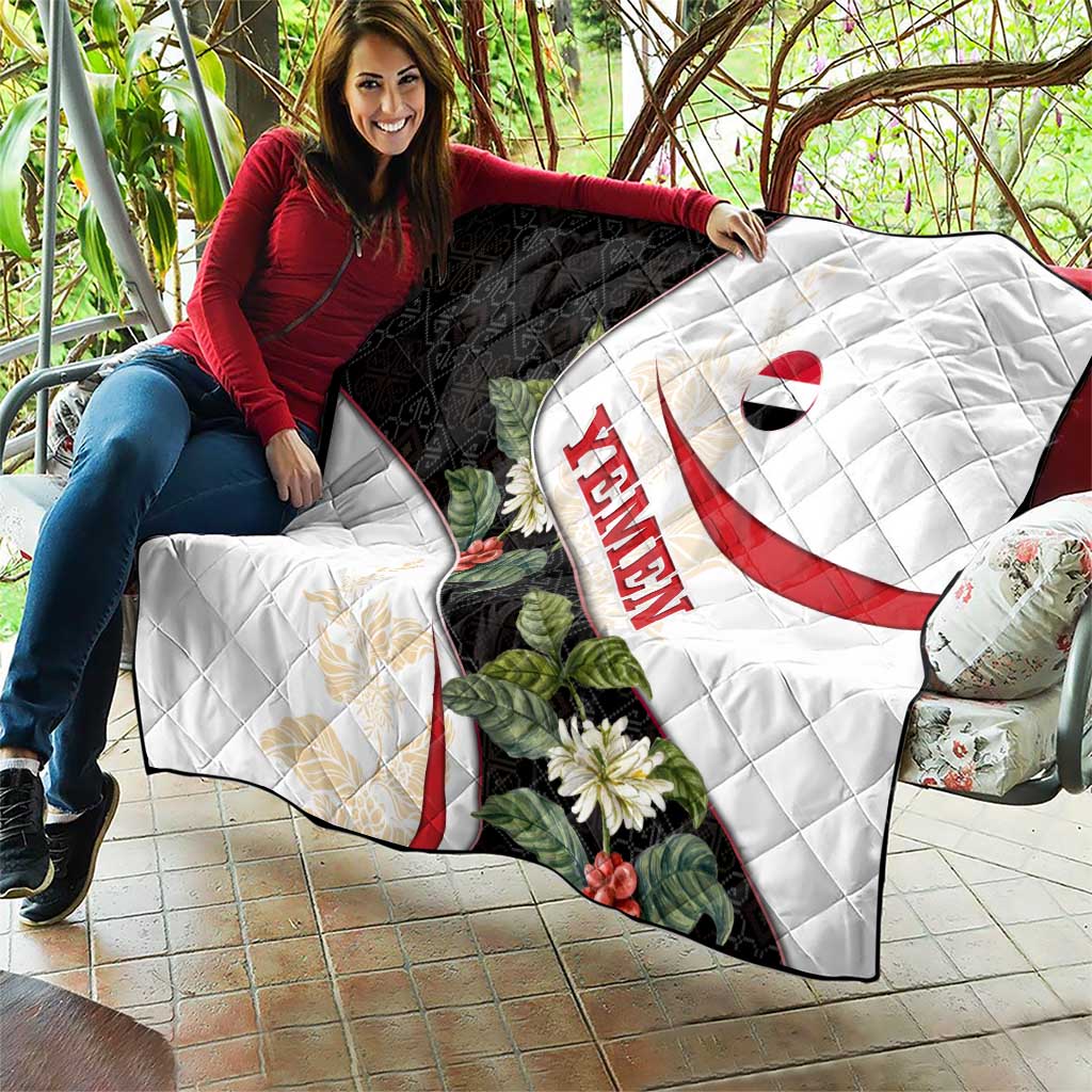 Yemen Quilt with Mocha Coffee Plant Design and National Flag Accents