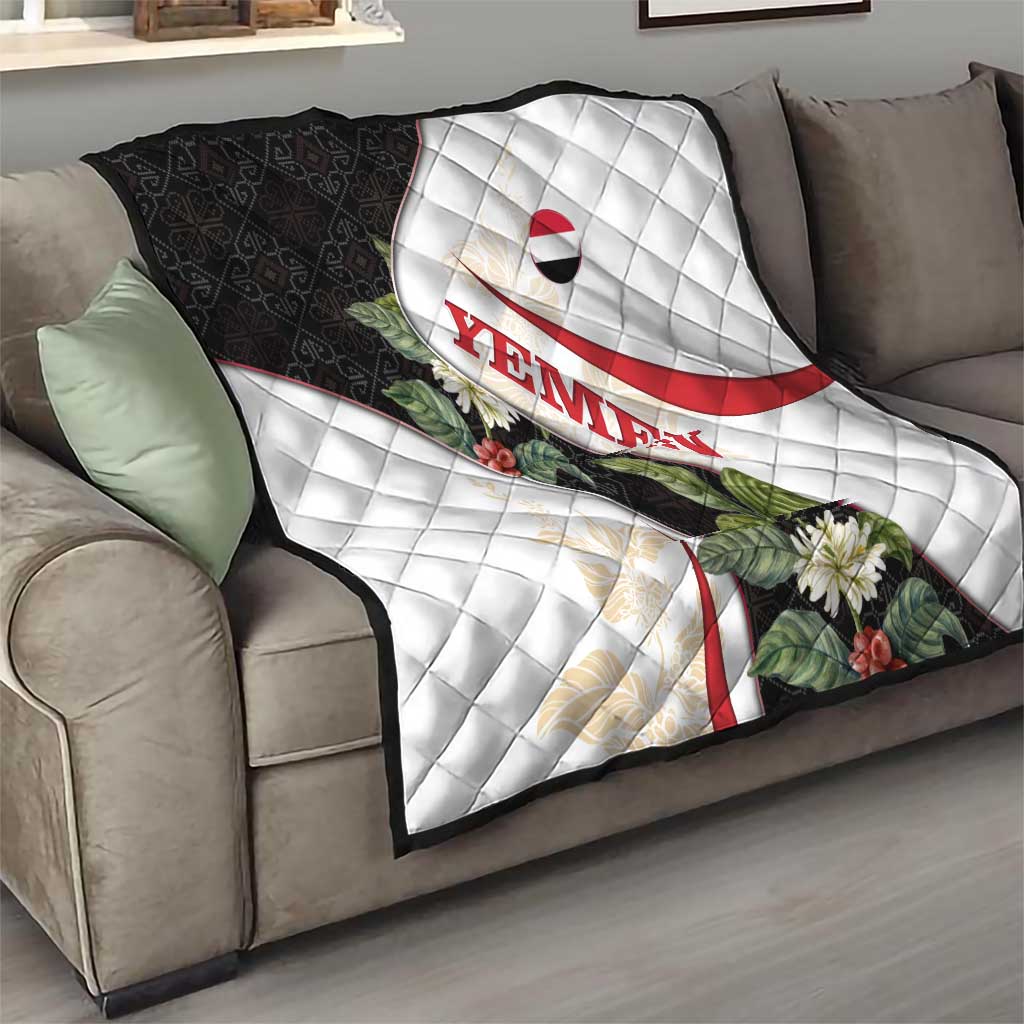 Yemen Quilt with Mocha Coffee Plant Design and National Flag Accents