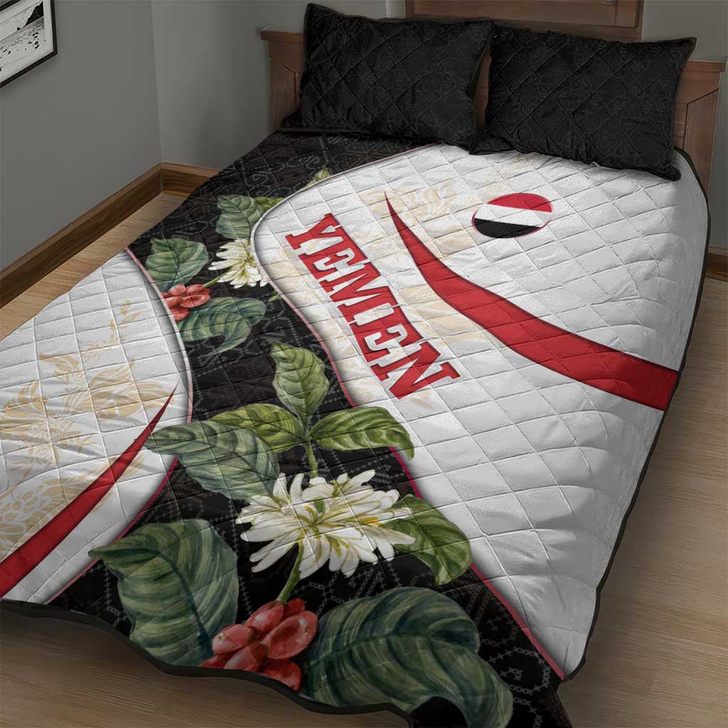 Yemen Quilt Bed Set with Mocha Coffee Plant Design and National Flag Accents