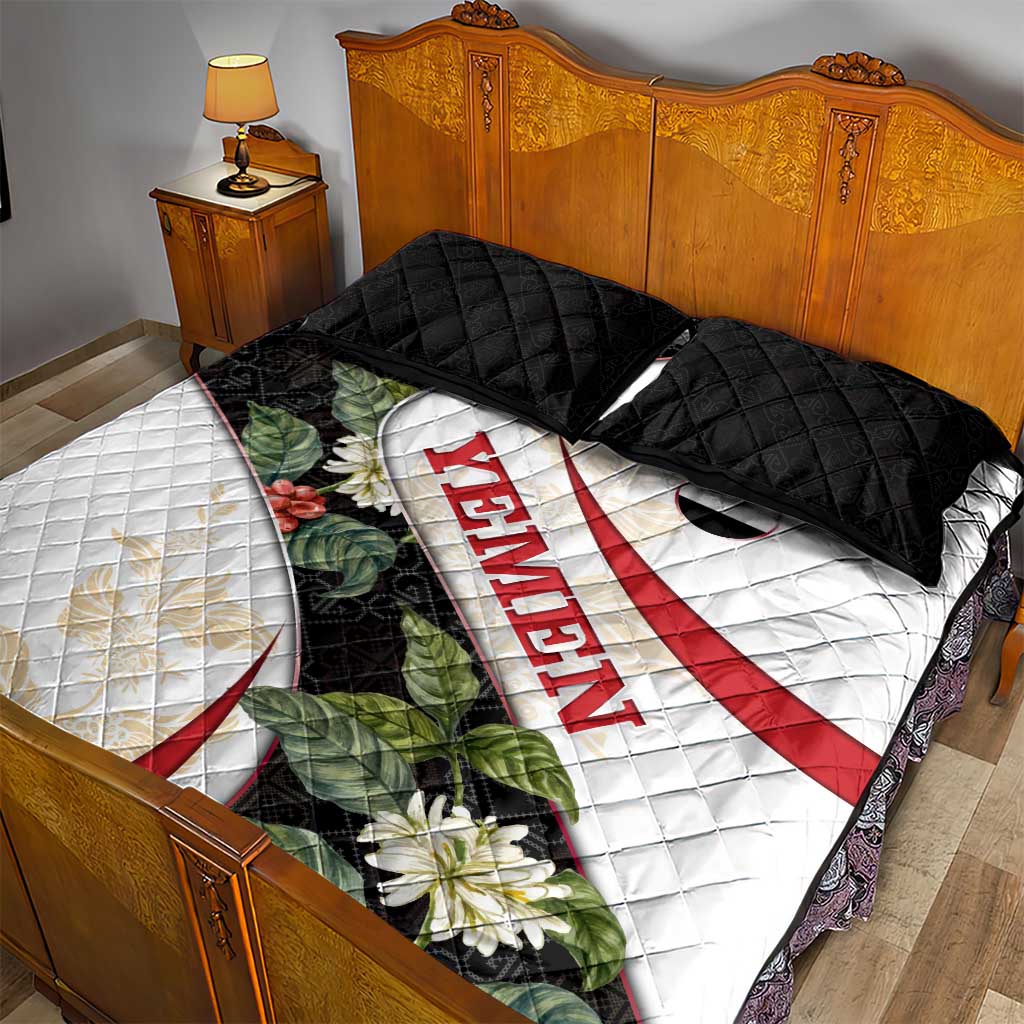 Yemen Quilt Bed Set with Mocha Coffee Plant Design and National Flag Accents