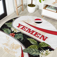 Yemen Round Carpet with Mocha Coffee Plant Design and National Flag Accents