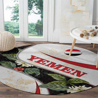 Yemen Round Carpet with Mocha Coffee Plant Design and National Flag Accents