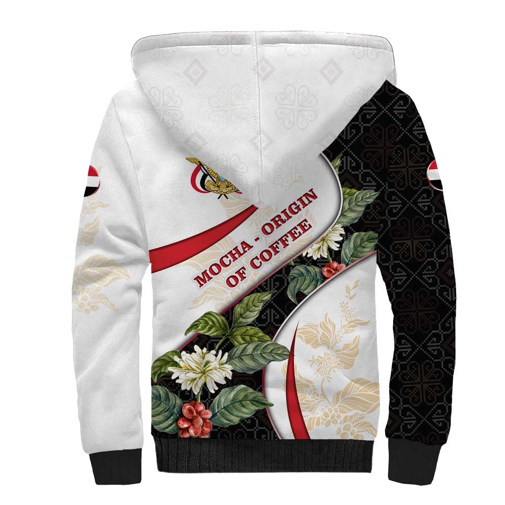Yemen Sherpa Hoodie with Mocha Coffee Plant Design and National Flag Accents