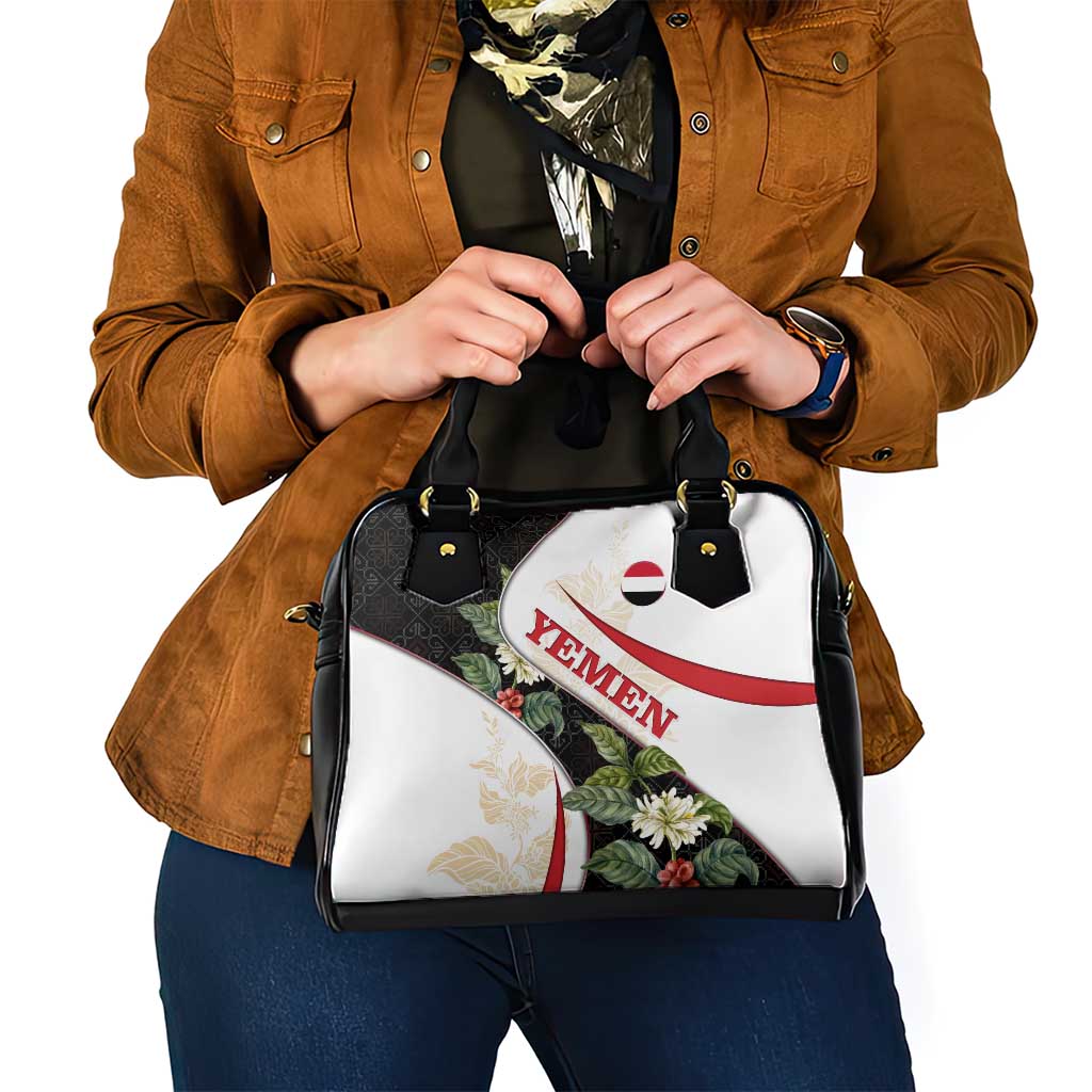 Yemen Shoulder Handbag with Mocha Coffee Plant Design and National Flag Accents