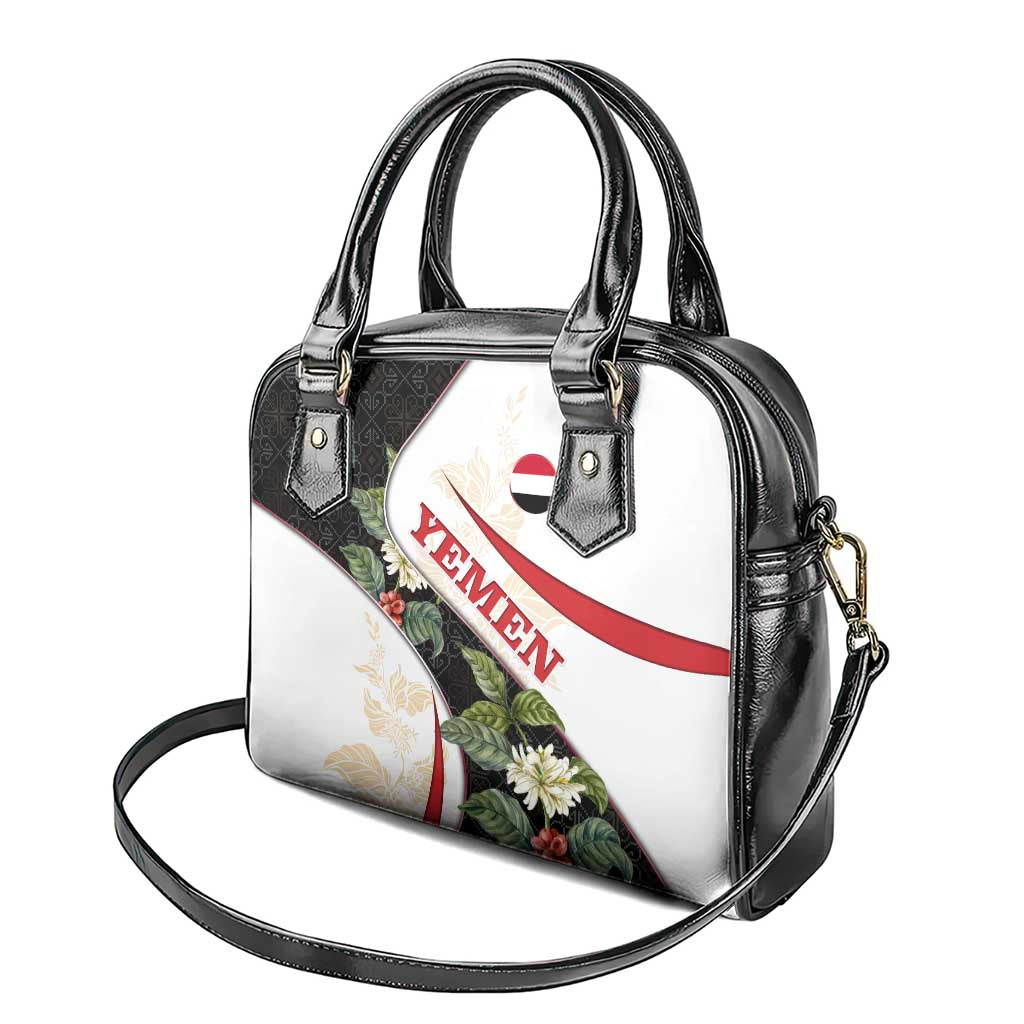 Yemen Shoulder Handbag with Mocha Coffee Plant Design and National Flag Accents