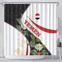Yemen Shower Curtain with Mocha Coffee Plant Design and National Flag Accents
