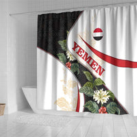 Yemen Shower Curtain with Mocha Coffee Plant Design and National Flag Accents