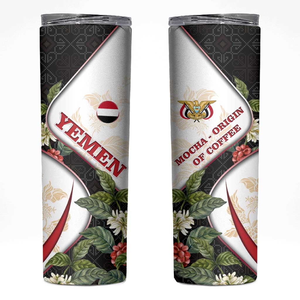 Yemen Skinny Tumbler with Mocha Coffee Plant Design and National Flag Accents