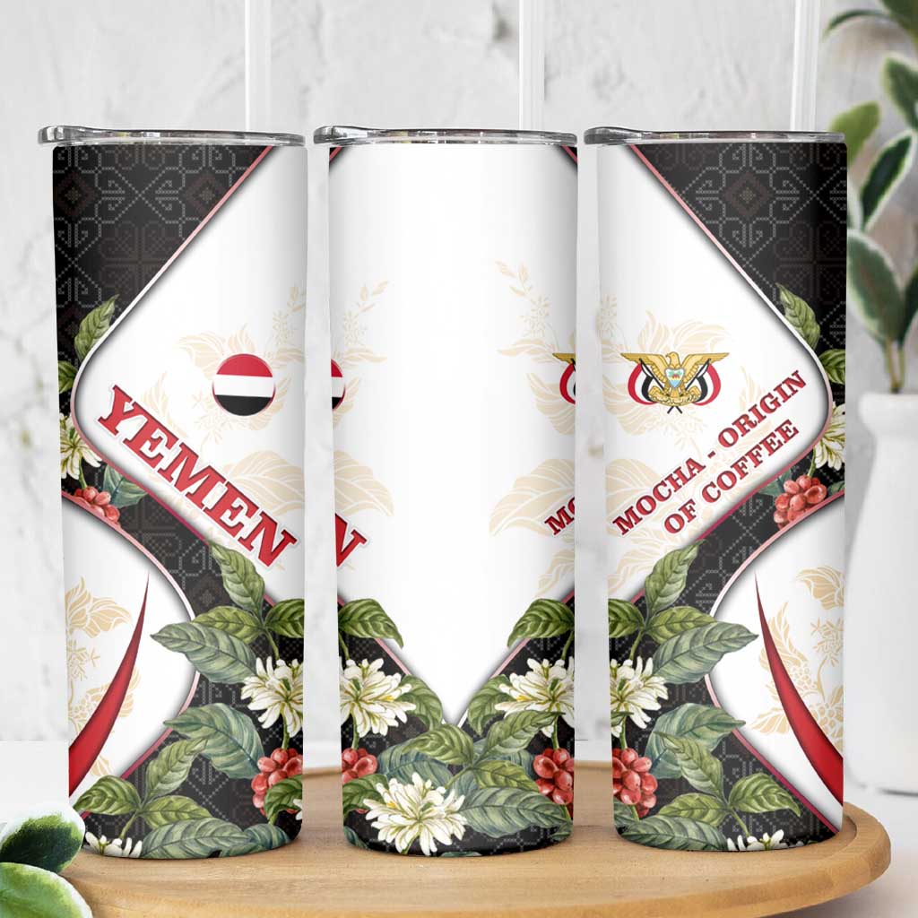 Yemen Skinny Tumbler with Mocha Coffee Plant Design and National Flag Accents