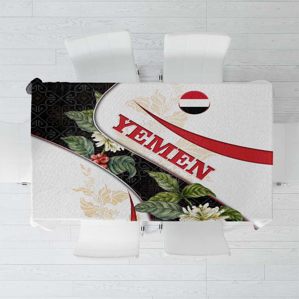 Yemen Tablecloth with Mocha Coffee Plant Design and National Flag Accents