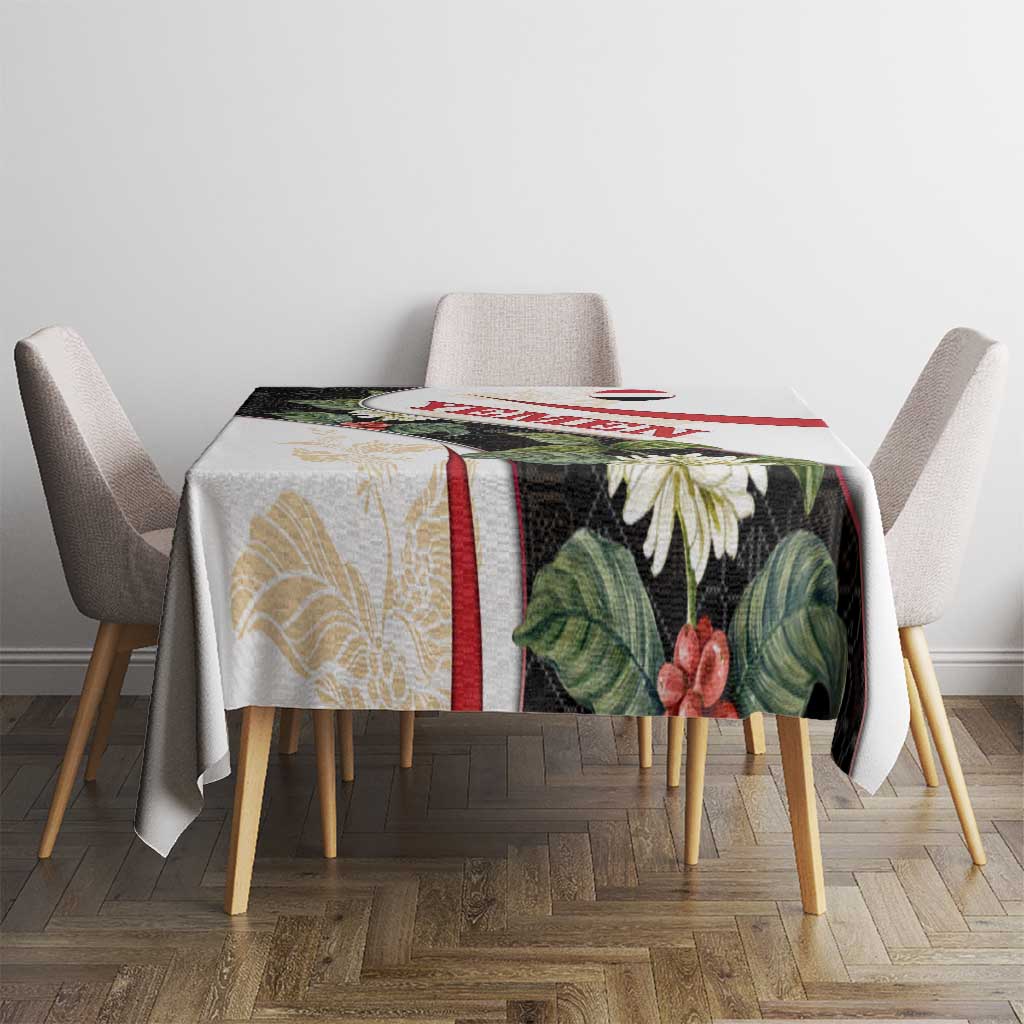 Yemen Tablecloth with Mocha Coffee Plant Design and National Flag Accents