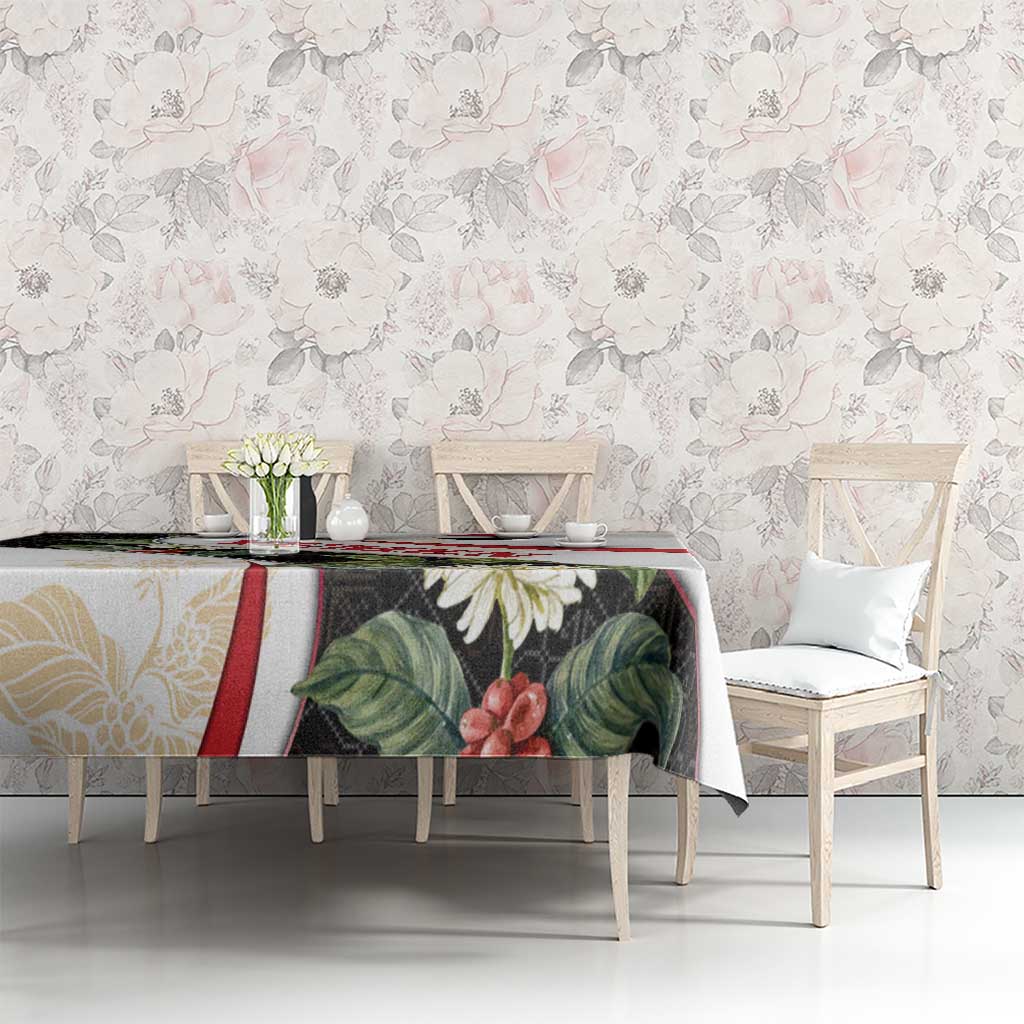 Yemen Tablecloth with Mocha Coffee Plant Design and National Flag Accents