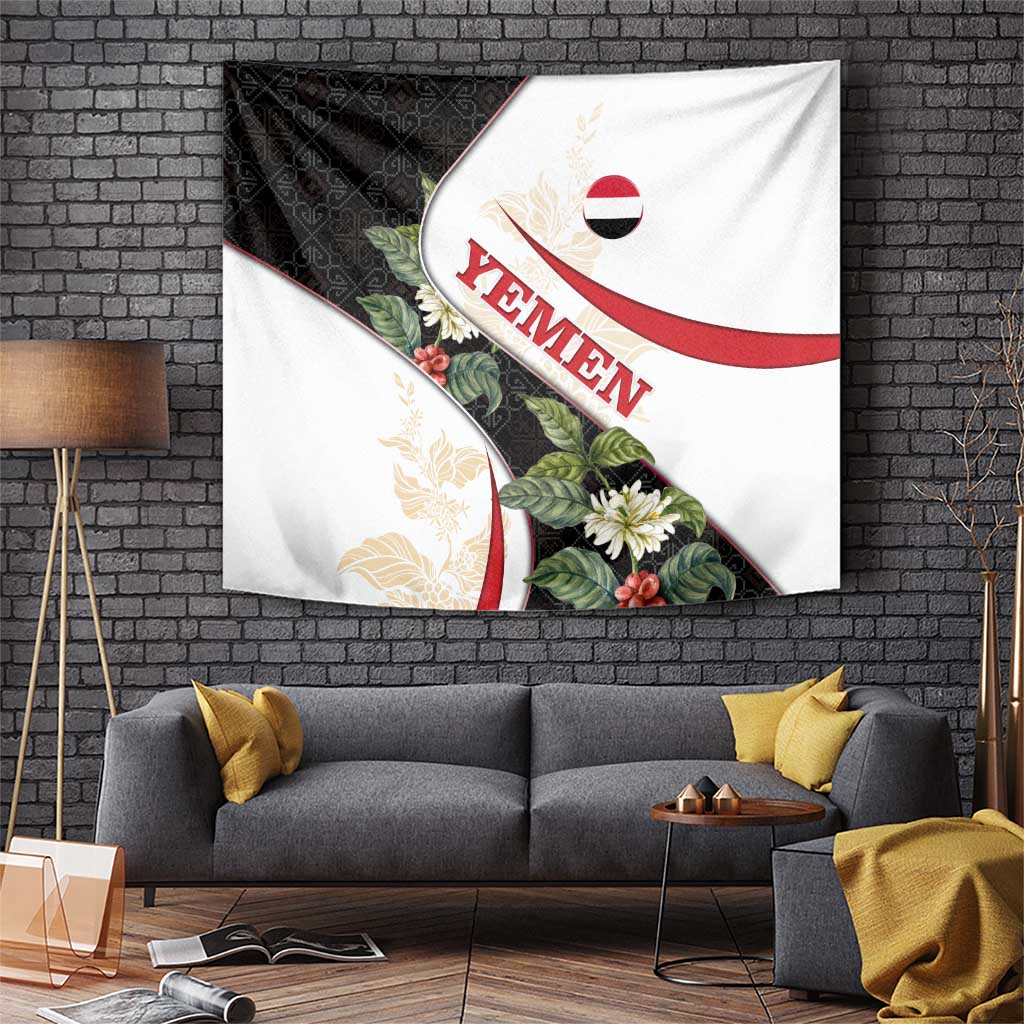 Yemen Tapestry with Mocha Coffee Plant Design and National Flag Accents