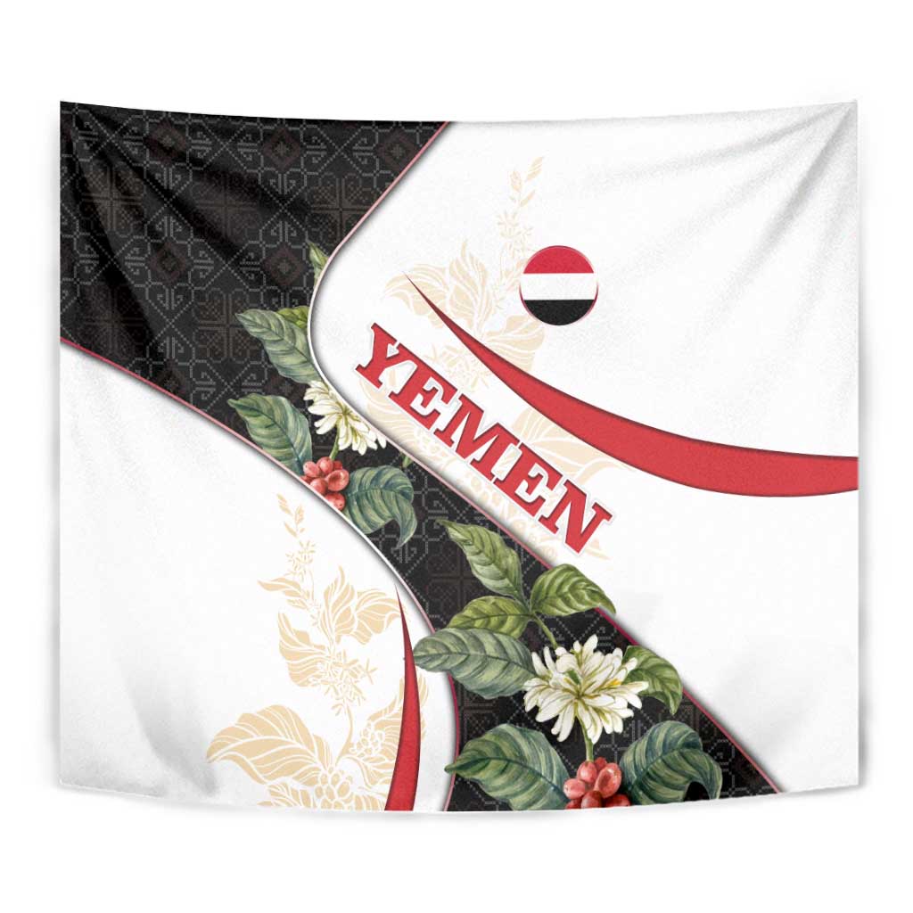 Yemen Tapestry with Mocha Coffee Plant Design and National Flag Accents