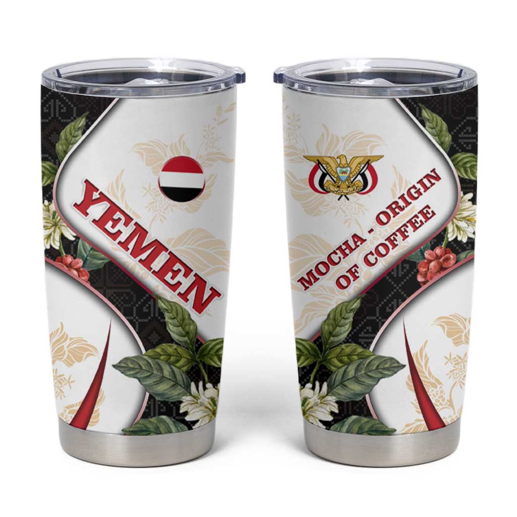 Yemen Tumbler Cup with Mocha Coffee Plant Design and National Flag Accents