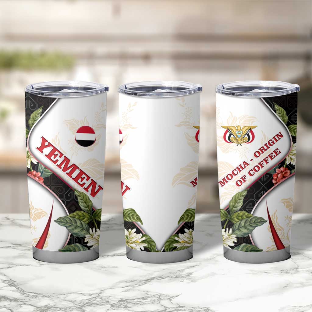 Yemen Tumbler Cup with Mocha Coffee Plant Design and National Flag Accents