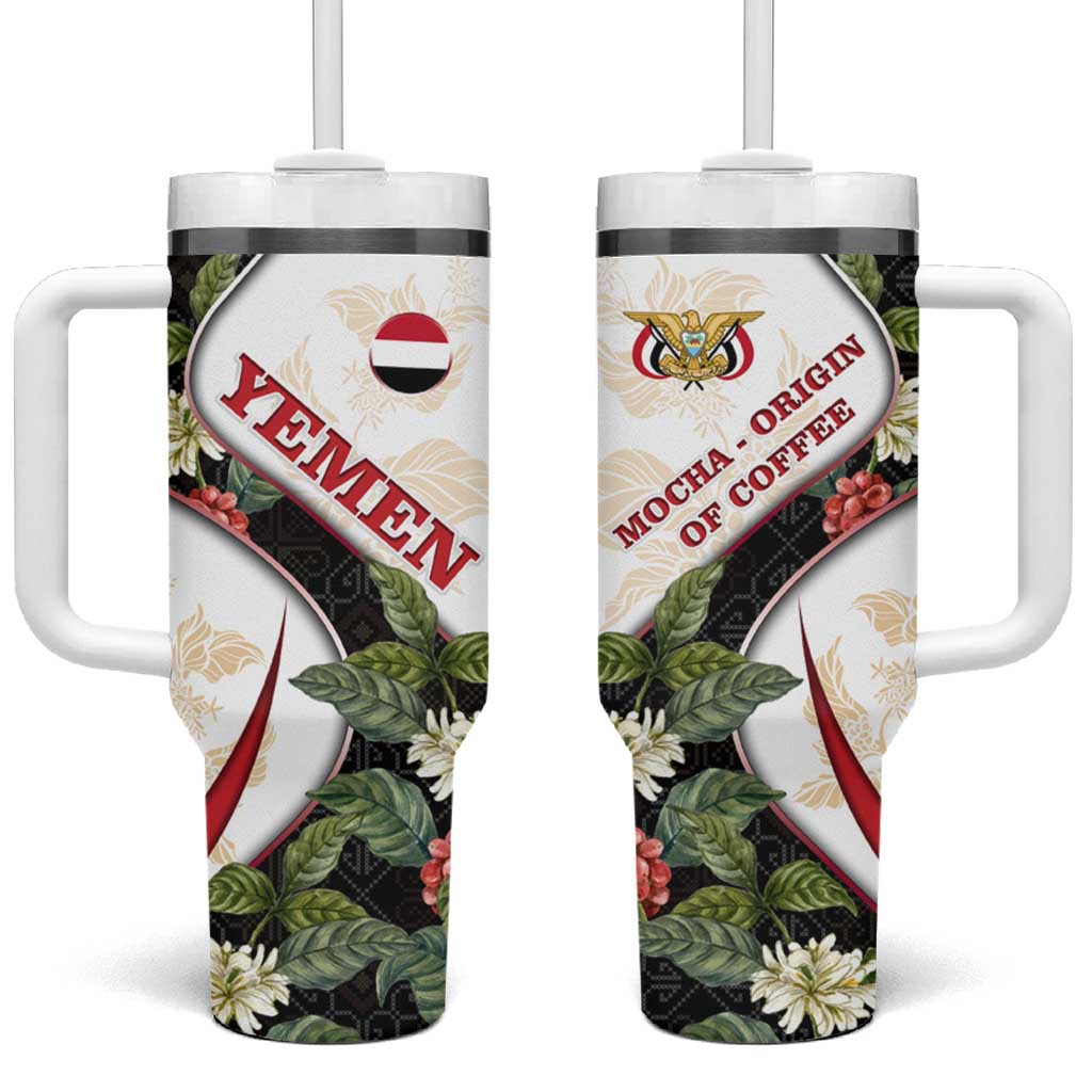 Yemen Tumbler With Handle with Mocha Coffee Plant Design and National Flag Accents