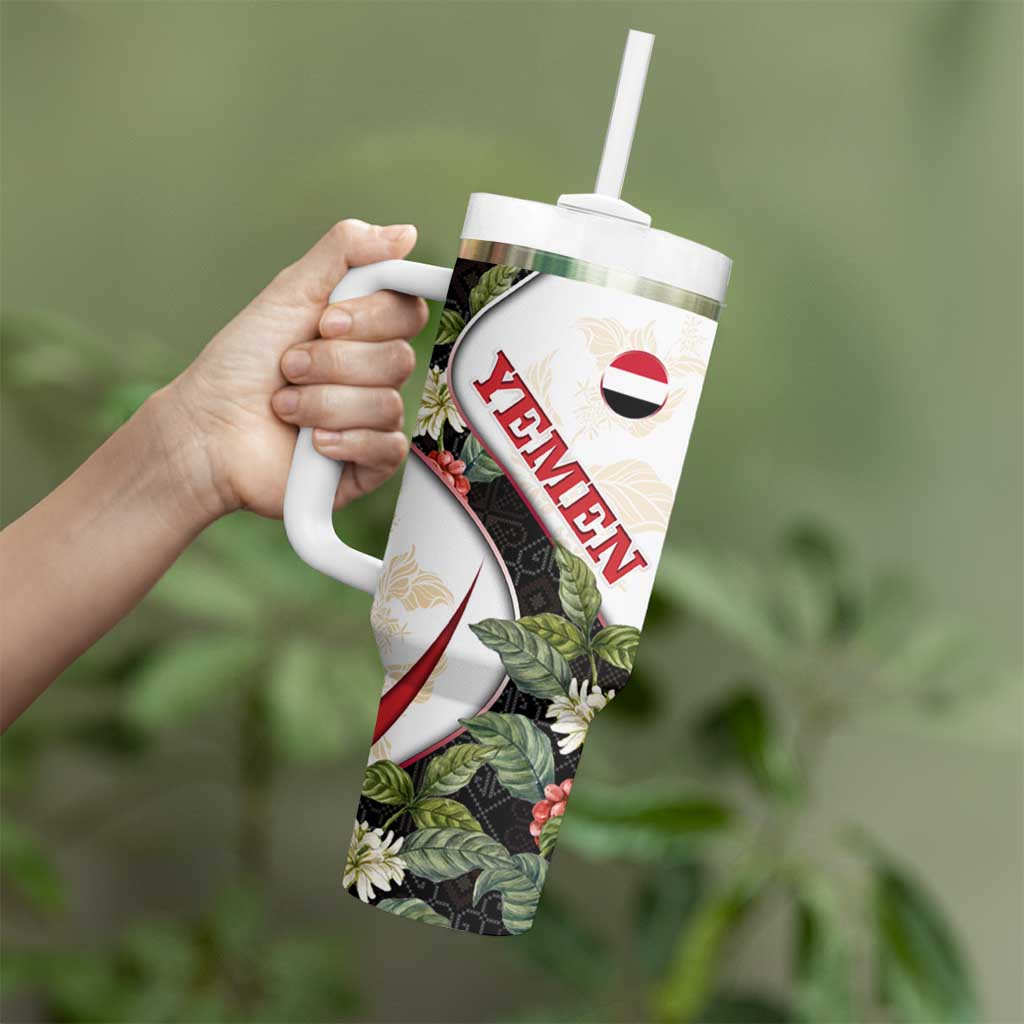 Yemen Tumbler With Handle with Mocha Coffee Plant Design and National Flag Accents