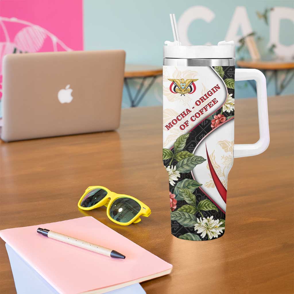 Yemen Tumbler With Handle with Mocha Coffee Plant Design and National Flag Accents