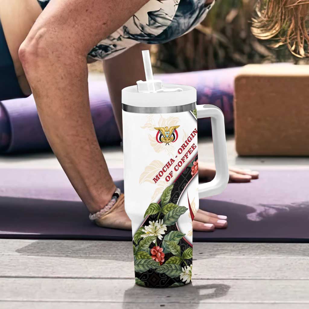 Yemen Tumbler With Handle with Mocha Coffee Plant Design and National Flag Accents