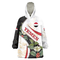 Yemen Wearable Blanket Hoodie with Mocha Coffee Plant Design and National Flag Accents