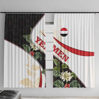 Yemen Window Curtain with Mocha Coffee Plant Design and National Flag Accents