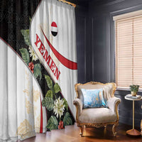 Yemen Window Curtain with Mocha Coffee Plant Design and National Flag Accents