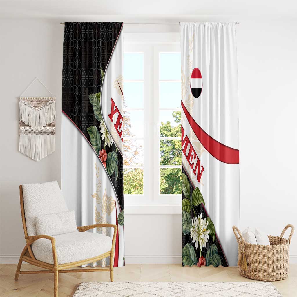 Yemen Window Curtain with Mocha Coffee Plant Design and National Flag Accents
