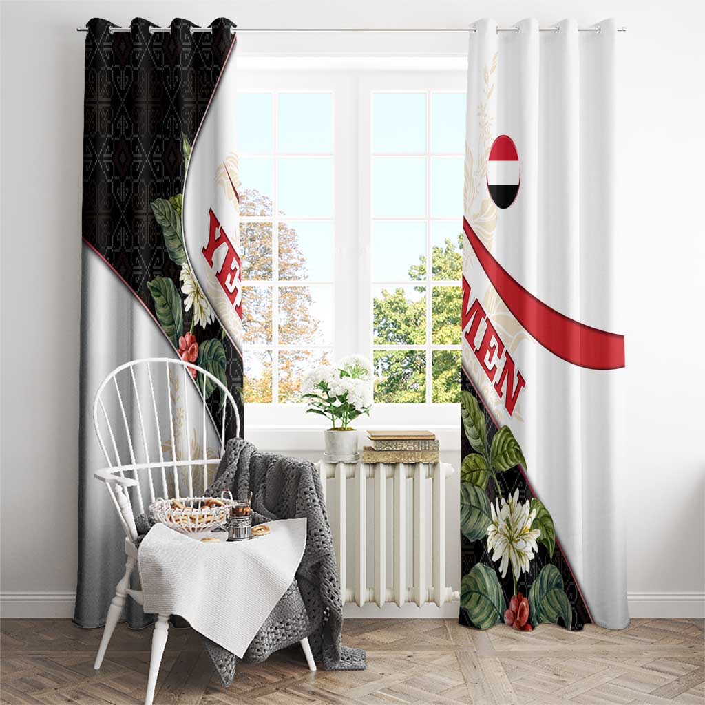 Yemen Window Curtain with Mocha Coffee Plant Design and National Flag Accents